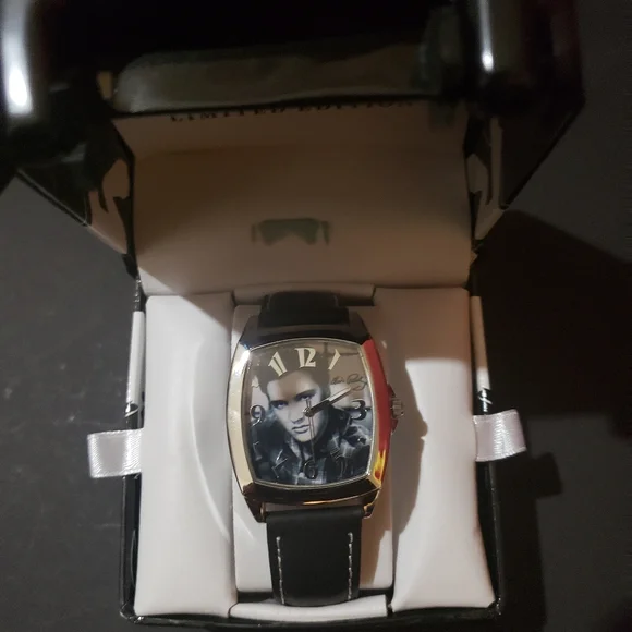 Elvis Presley Black Leather Band Silver Frame - Collectible